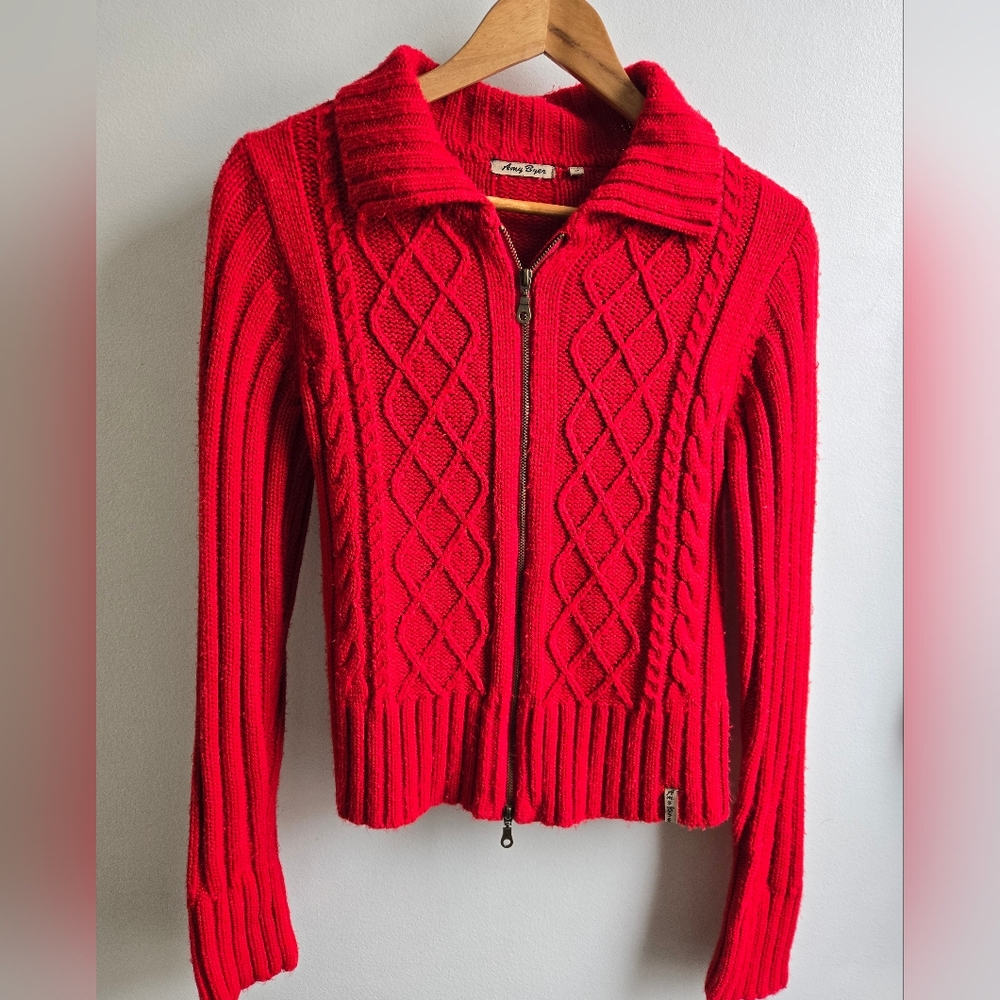 Amy Byer Vibrant Red Cable Knit Cardigan